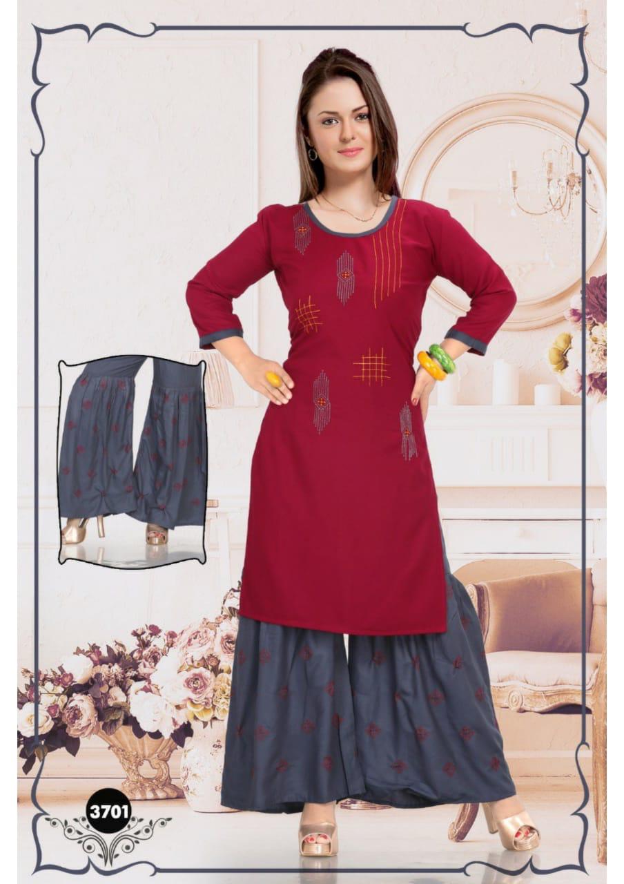 Trendy Mirror  Latest Fancy Festive Wear Heavy Rayon Kurti With Sharara Collection